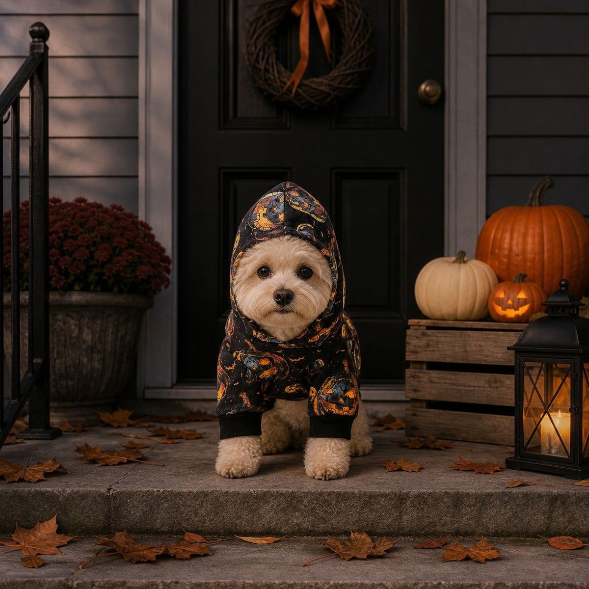 Pumpkin Print Halloween Hoodie for Dogs