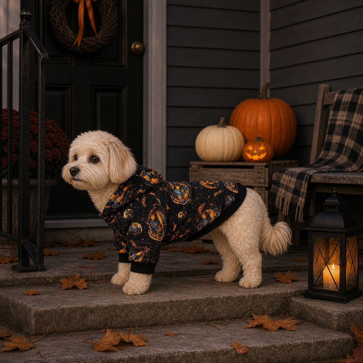 Pumpkin Print Halloween Hoodie for Dogs