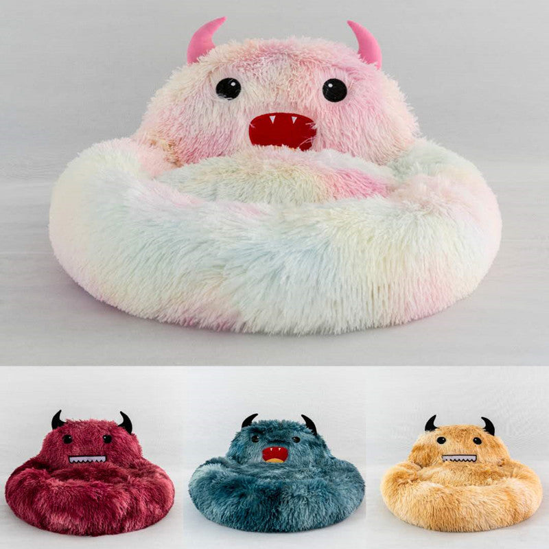 Cute Monster Calming Dog Bed – Soft Plush Cozy Nest