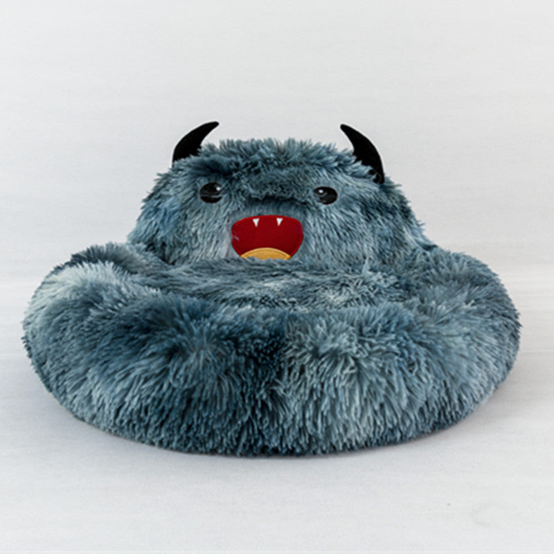 Cute Monster Calming Dog Bed – Soft Plush Cozy Nest