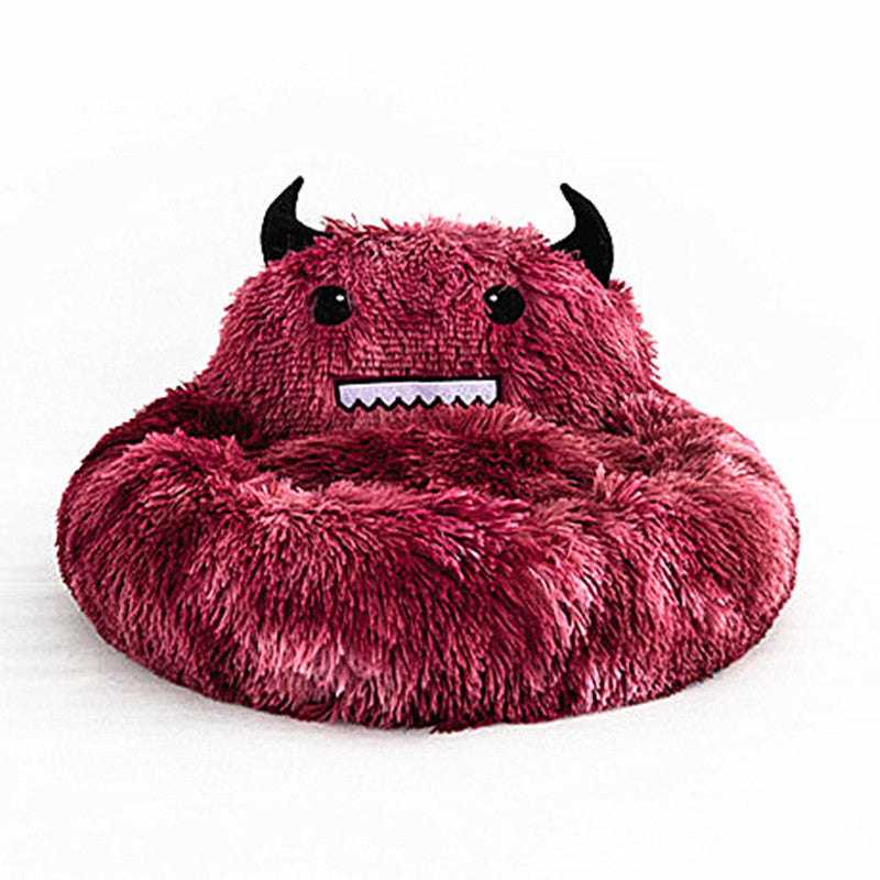Cute Monster Calming Dog Bed – Soft Plush Cozy Nest