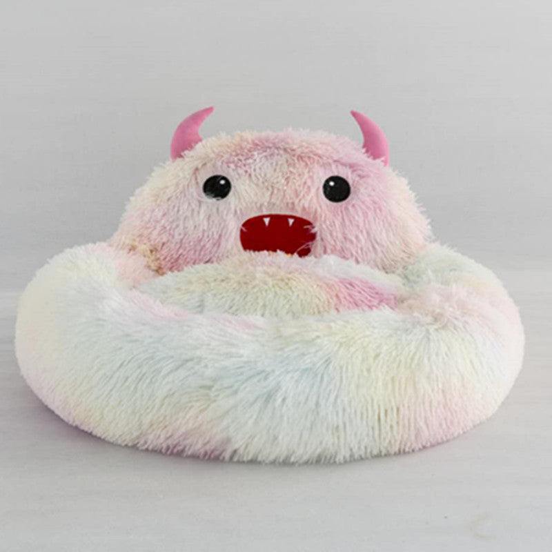 Cute Monster Calming Dog Bed – Soft Plush Cozy Nest