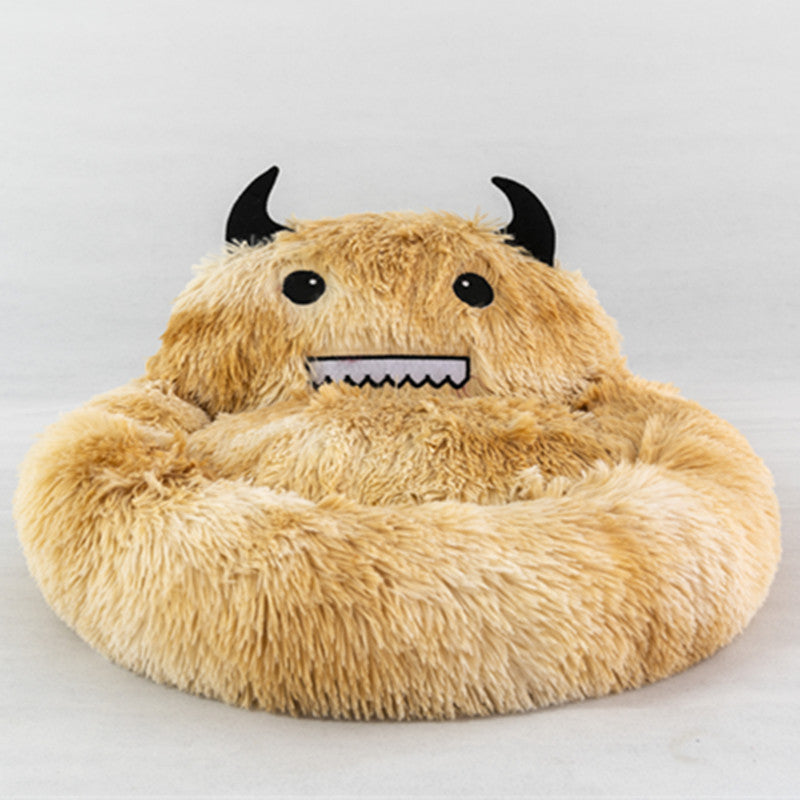 Cute Monster Calming Dog Bed – Soft Plush Cozy Nest