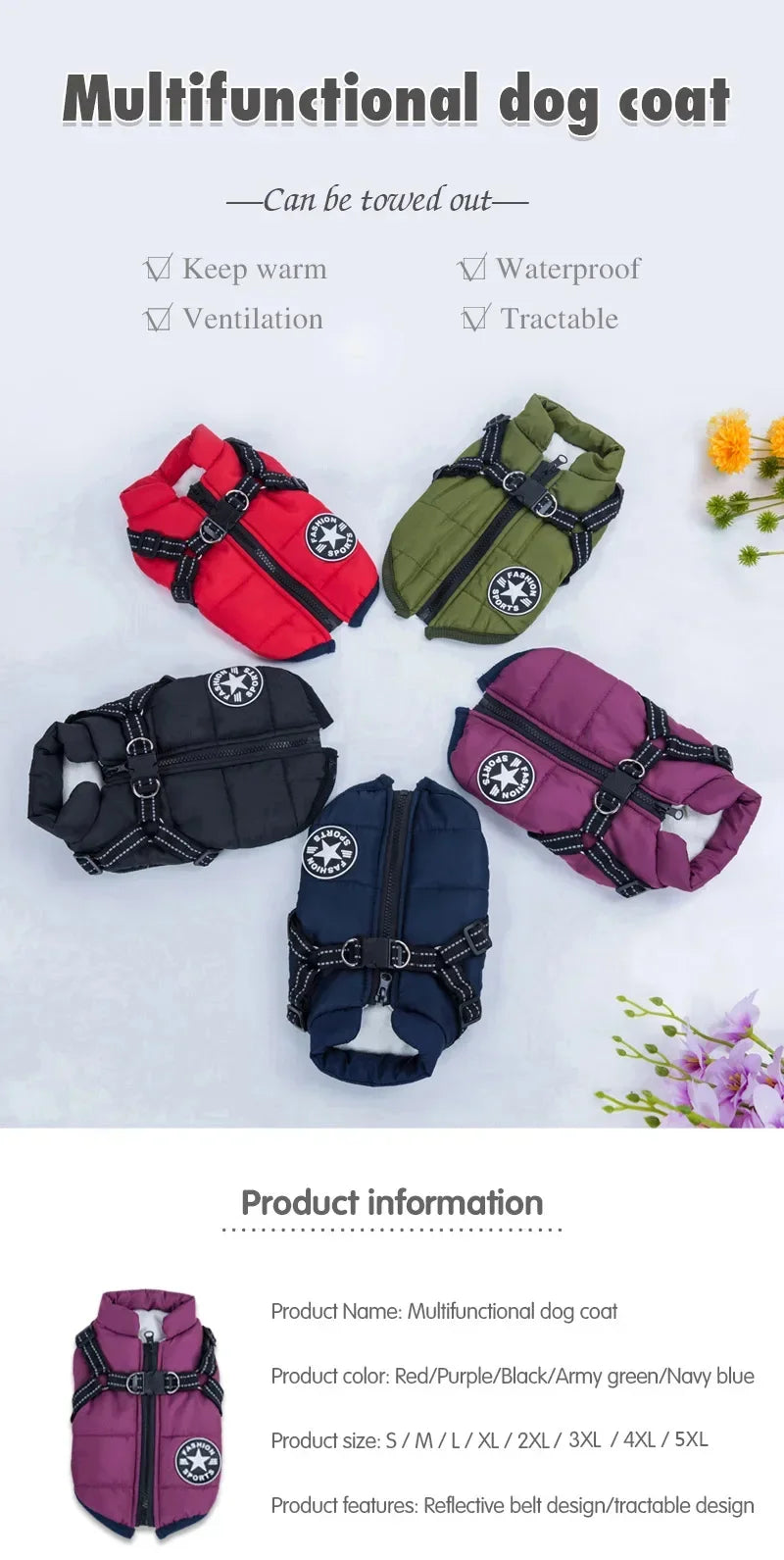 All-Weather Dog Jacket with Built-In Harness