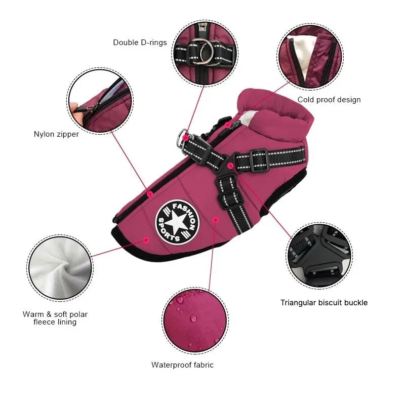All-Weather Dog Jacket with Built-In Harness