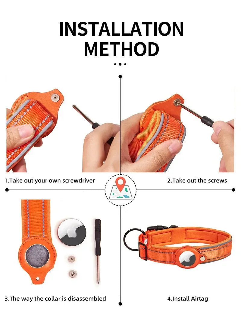 Reflective Dog Collar with Hidden AirTag Holder