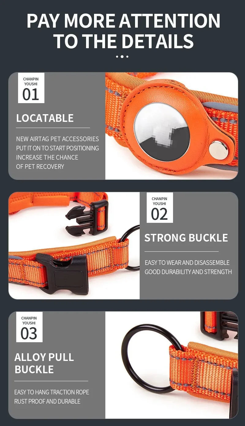 Reflective Dog Collar with Hidden AirTag Holder