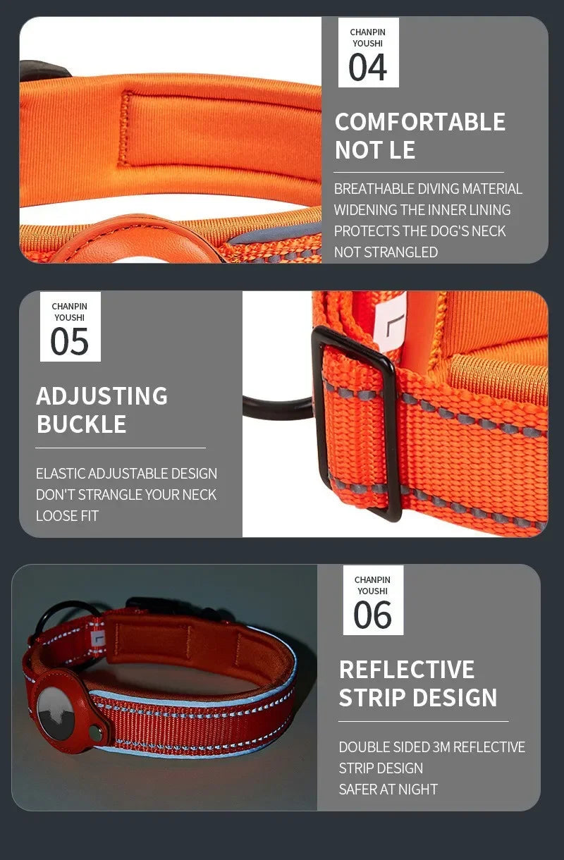 Reflective Dog Collar with Hidden AirTag Holder