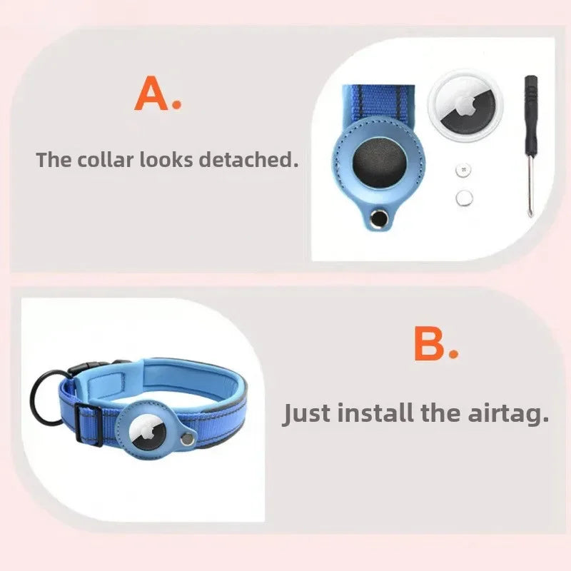 Reflective Dog Collar with Hidden AirTag Holder