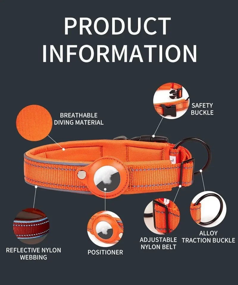 Reflective Dog Collar with Hidden AirTag Holder
