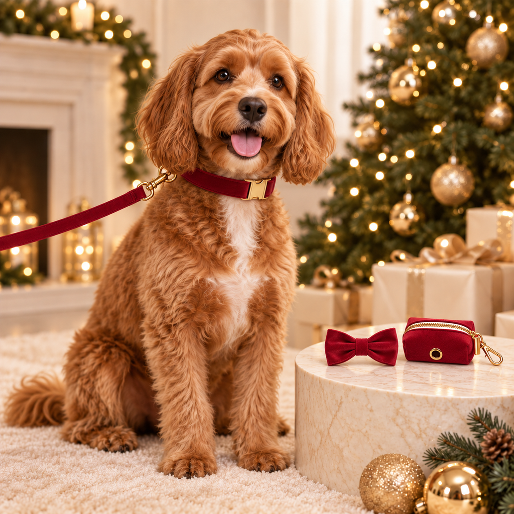 Luxury Red Velvet Dog Collar & Leash Set